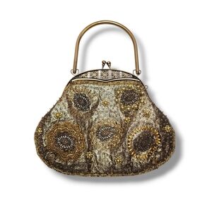 Inge Christopher Gold Beaded Evening Bag Vintage Style Holiday Cocktail Purse